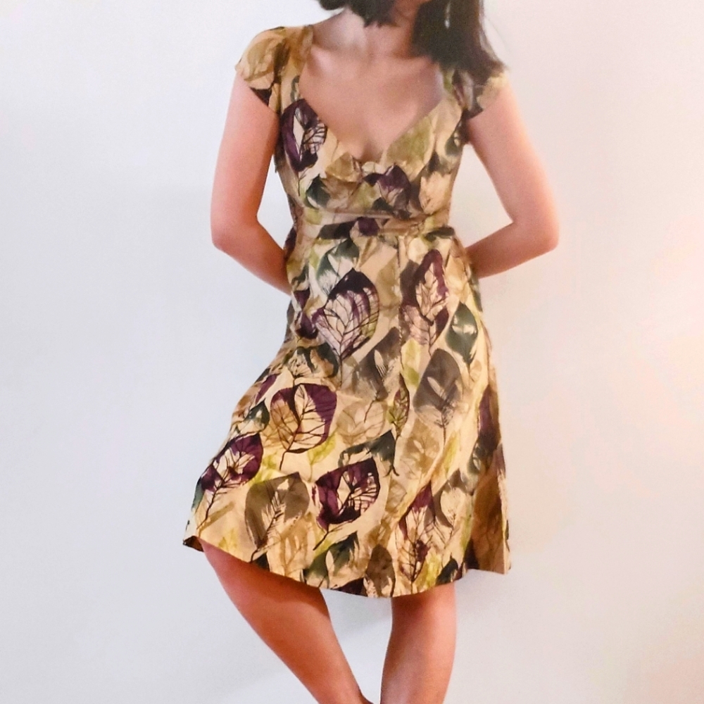 Viola 100% Silk Leaf Print Dress